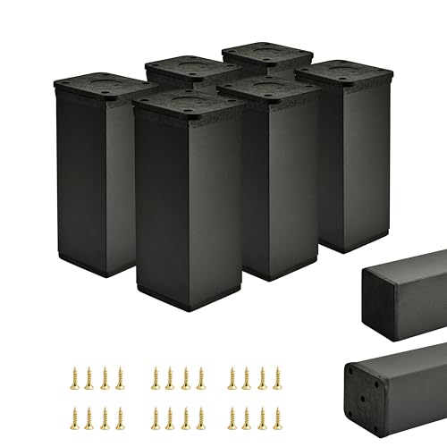 Alusfera Möbelfüße - Höhenverstellbar - Möbelfüße Verstellbare - Möbelfuß - Schrankfüsse - Möbelbeine 6 Stück 40x40mm - Metal Füße für Möbel 100mm - Möbelzubehör - Schwarz von Alusfera