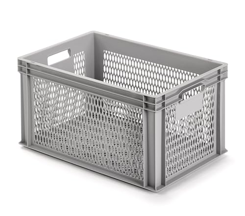 ALUTEC Kunststoffbehälter vergittert (Inhalt 64 l, Außenmaße (LxBxH) 600 x 400 x 320 mm, stapelbar, lebensmittelecht, kälte- und hitzebeständig von -40° bis +80°C, Aufbewahrungskiste) 75070 von ALUTEC MÜNCHEN