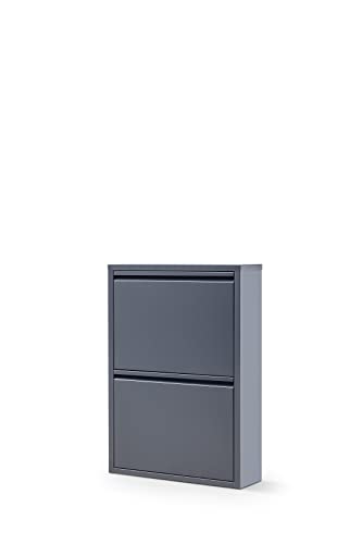Alveon Schuhschrank Schmal Schuhregal Metall Schuhkipper mit Magnet Klappen Schuhablage Montiert und Wandmontage (Anthrazit, 2 Klappen) von Alveon