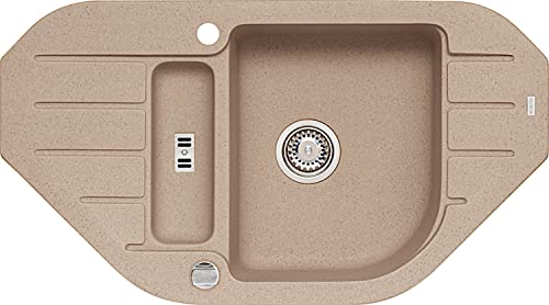 ALVEUS GRANITAL Spüle NIAGARA 60 in BEIGE mit Pop-up-Siphon/Eckspüle/Granitspüle von Alveus