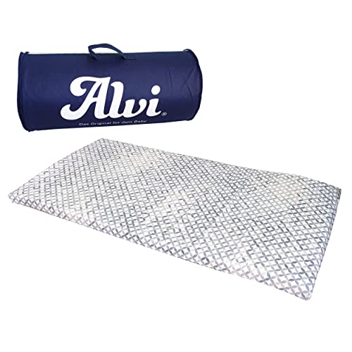Alvi Baby Reisebettmatratze 60x120 cm rollbar - Matratze für Reisebett gerollt inkl. Bezug aus 100% Baumwolle und Tasche - Mosaik Grau von Alvi