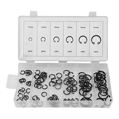 100-teiliges Sicherungsring-Sortiment-Set aus Stahl Mit Sicherungsringen, 11–21 Mm, 6 Größen Mit Box-Sortiment-Set, Schrauben-Sicherungsringe, Sichern Teile auf Gerillten Wellen, Stiften, Bolzen von Alvinlite