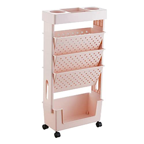 Alvinlite 5 Tier Rolling Cart, Mobiles Schreibtischregal für Klassenzimmer, Kompakter Schreibtisch Aufbewahrungs Organizer mit Rollen, Organizer Büro, dünner Aufbewahrungswagen für Bücher, Rosa von Alvinlite