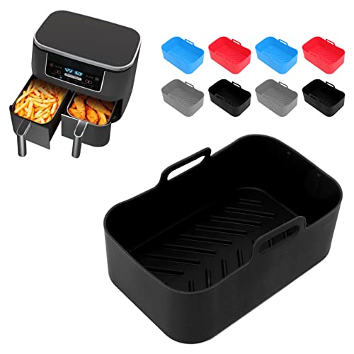 Alvinlite 2 Set Air Fryer Korb und Matte, Wiederverwendbare Kücheneinlagen, Topfzubehör, Silikon-Antihaftbeschichtung, rechteckiger Heißluftofen für Ninja DZ201 Foodi 8QT(Schwarz) von Alvinlite