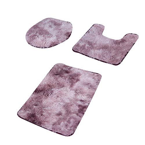 Alvinlite 3Pcs Badezimmer Teppich Set, rutschfeste Weiche Badematte U-förmiger Kontur Teppich Toilettendeckel Abdeckung Dekoration Zubehör(Rose Lila) von Alvinlite