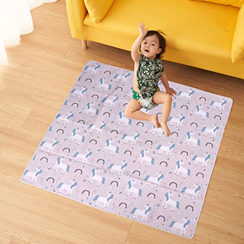 Alvinlite Faltbare Spielmatte Baby Krabbelmatte wasserdichte Tragbare Puzzlematte für Babys, 110x110cm, Kinderteppich Teppich Kinderzimmer für Innen- oder Außenbereich, Einhornmuster von Alvinlite