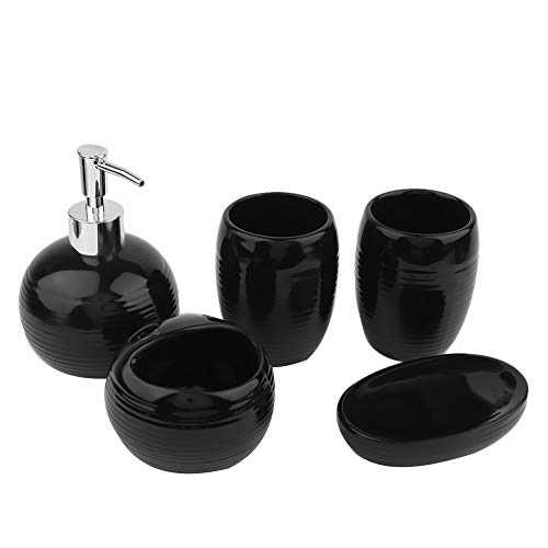 Alvinlite Bad-Accessoires Modernes minimalistisches Keramik 5-teiliges Set, inklusive Lotion Flasche Seifenschale Zahnbürstenhalter Zahnputzbecher Badeset(Schwarz) von Alvinlite