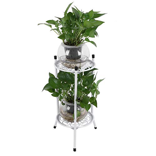 Blumenständer Metall, 2-stufige Plant Stand, 20 Zoll Pflanzenständer Blumensäule für Drinnen & Draußen(Weiß) von Alvinlite