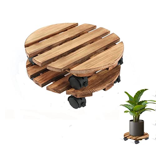 Alvinlite Holz-Pflanzenwagen Mit Rädern, 30 cm, Robuster Rollender Pflanzenständer, Beweglicher, Abschließbarer, Verdickter Pflanzenwagen Für Große Pflanzentöpfe/Blumentöpfe/Terrassen Im Innen(Round) von Alvinlite