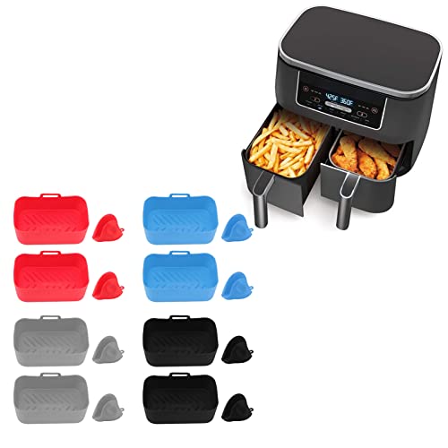 Alvinlite Silikon-Airfryer-Einsätze mit Handclip, 2 Sets, rechteckiger Airfryer-Topf, wiederverwendbares Korbzubehör für Ninja DZ201 Foodi 8QT(blau) von Alvinlite