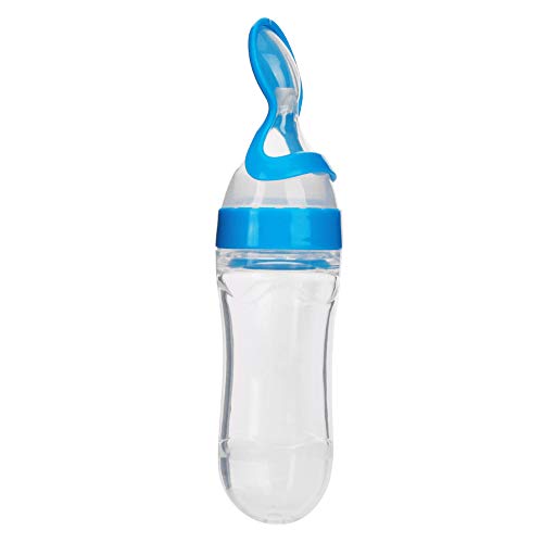 Alvinlite Silikon-Babynahrungs-Futterspender, Squeeze-Müsliflasche mit Dosierlöffel, 90 ml Silikon-Baby-Kleinkind-Futterflasche mit Löffel für frische Lebensmittel, Müsli-Squeeze-Feeder(Blau) von Alvinlite