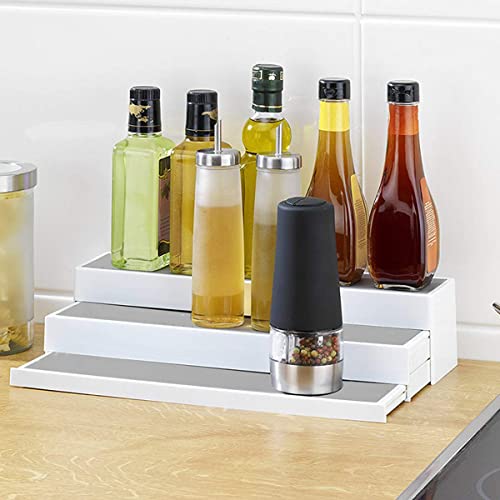 Gewürztreppe mit 3 Etagen, Gewürzregal Ausziehbar, Gewürz Organizer Gewürzständer aus Kunststoff, Spice Rack Gewurzregalsystem für Speisekammer, Arbeitsplatte, Küchenschrank, 37 x 23 x 9 cm von Alvinlite