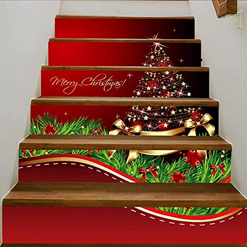 Alvinlite Weihnachtstreppen Dekoration Rote Geschenkboxen Selbstklebende Treppenaufkleber Schneemann Treppenstufen Aufkleber für Heimtreppendekoration(B) von Alvinlite
