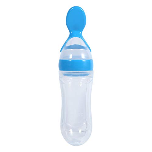 Baby Löffel Squeeze Flasche Fruchtsauger, Baby Getreide Fütterungs Flasche, Squeeze Löffelspender aus Silikon mit Löffelabdeckung für Säugling Neugeborenen, 90ml (3oz) von Alvinlite