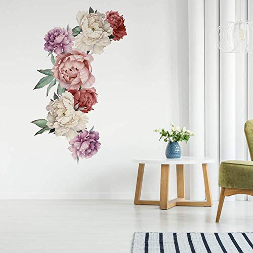 Blumen Wandaufkleber Pfingstrose Rose, Blumen Wandtattoos, PVC Blumen Wandaufkleber Selbstklebend Wohnkultur für Sofa Hintergrund Wohnzimmer Schlafzimmer Küche Kinderzimmer Dekoration, 2 Stück von Alvinlite