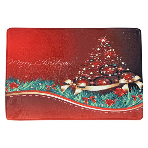 Weihnachtsläufer Teppich Rot Frohe Weihnachten Matten und Teppiche Fußmatten Gummirückseite Teppich Langlebig Fußmatten Teppich für Eingangsbereich, Küche, Schlafzimmer (60 x 40 cm) von Alvinlite