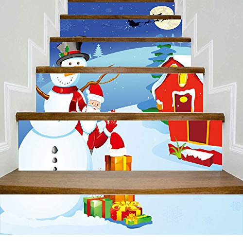 Weihnachtstreppenaufkleber Wand Weihnachtsmann Schneemann Aufkleber Selbstklebende Treppe Riser Aufkleber Abnehmbare Tapete für Zuhause von Alvinlite