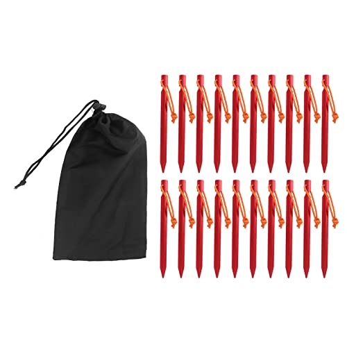 Zeltheringe aus Aluminium, 20 Stück, Campingheringe, V-förmige Zeltheringe, Robuste Ersatz-Campingspikes Mit Reflektierenden Zugschnüren Und Tragetasche, Unverzichtbares Zeltzubehör(Rot) von Alvinlite