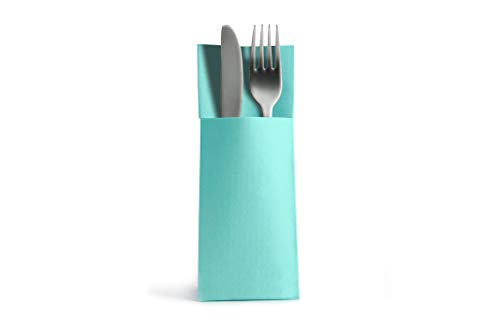 Alvotex Airlaid 50 Besteckservietten Bestecktaschen, Stoffähnlich, hochwertige Einwegserviette, Blau Mint, 32X40 cm von Alvotex