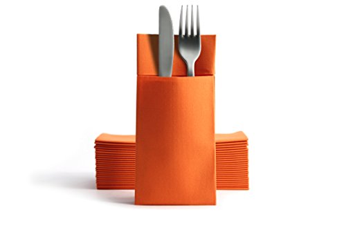 Alvotex CHIC Airlaid 50 Besteckservietten Bestecktaschen, Stoffähnlich, hochwertige Einwegserviette, 39x40cm, Orange von Alvotex