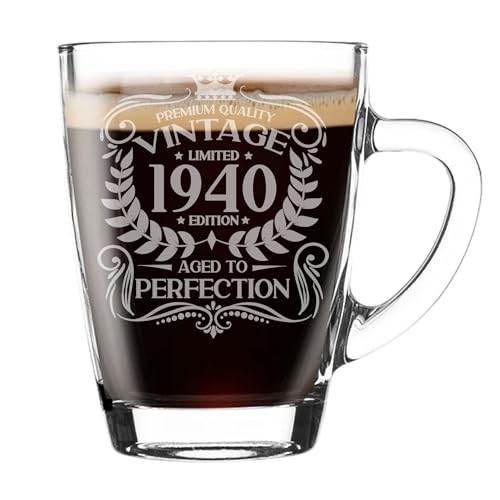 84. Geburtstag Geschenk für Männer, Vintage 1940 Aged to Perfection Gravur, Glasbecher, Geschenk für Kaffeeliebhaber, Teetasse, Geschenk für 84 Jahre alt, 300 ml, Kaffeetasse, lustige Neuheit, 84. Geburtstag Geschenk für Männer, Vintage 1940 Aged to Perfection Gravur, Glasbecher, Geschenk für Kaffeeliebhaber, Teetasse, Geschenk für 84 Jahre alt, 300 ml, Kaffeetasse, lustige Neuheit, von Always Looking Good