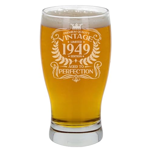 Always Looking Good Bierglas zum 74. Geburtstag für Männer, Vintage 1949 Aged to Perfection, graviert, Geschenk für 74 Jahre alte, geätzte Cider Lager Bier Tulpe Pint Gläser von Always Looking Good