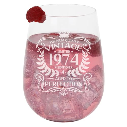 Always Looking Good Großes Gin-Glas zum 49. Geburtstag, Vintage-Stil, 1974 "Aged to Perfection", graviert, Geschenk für 49 Jahre, geätzt, 590 ml ohne Stiel von Always Looking Good