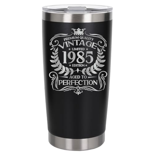 Always Looking Good Thermo-Kaffeetasse mit Deckel, Motiv "Aged to Perfection" mit Gravur "Aged to Perfection", Geschenk zum 40. Geburtstag, Schwarz von Always Looking Good