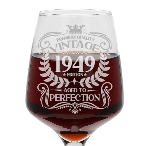 Always Looking Good Weinglas mit Gravur "Aged to Perfection" zum 74. Geburtstag, Vintage 1949, groß, 400 ml von Always Looking Good