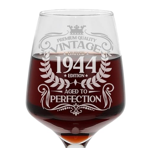 Always Looking Good Weinglas zum 81. Geburtstag, Vintage-Design von 1944, Aged to Perfection, graviert, großes Weinglas, Geschenk für 81-Jährige, geätztes 400-ml-Weinglas von Always Looking Good