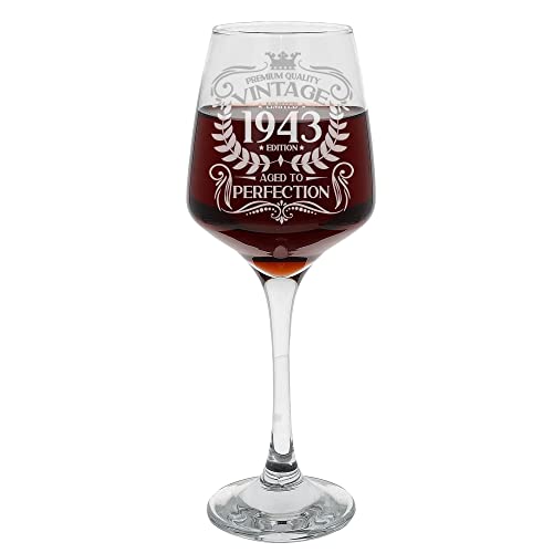 Always Looking Good Weinglas zum 82. Geburtstag, Vintage-Design von 1943, Aged to Perfection, graviert, großes Weinglas, Geschenk für 82-Jährige, geätztes 400-ml-Weinglas von Always Looking Good