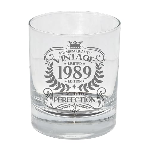 Always Looking Good Whiskyglas zum 34. Geburtstag für Männer, Vintage 1989 Aged to Perfection, graviert, Geschenk für 34 Jahre alte Whisky Bourbon Scotch Lowball Tumbler Gläser von Always Looking Good