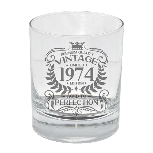 Always Looking Good Whiskyglas zum 49. Geburtstag für Männer, Vintage 1974 Aged to Perfection, graviert, Geschenk für 49 Jahre alt, geätzte Whisky Bourbon Scotch Lowball Tumbler Gläser von Always Looking Good