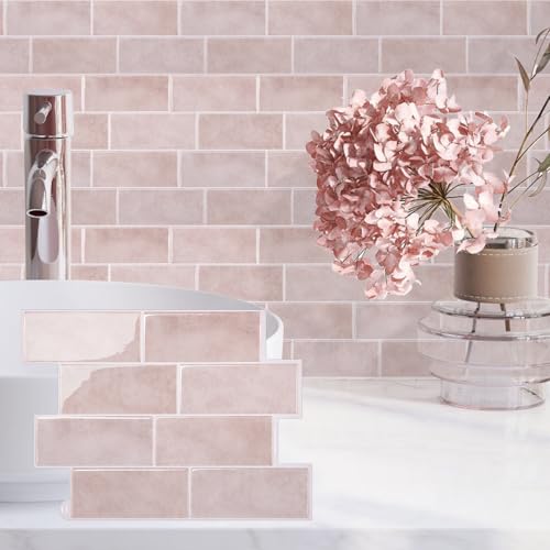 Alwayspon 10 Blatt rosa Marmor 3D Vinyl Wandfliesenaufkleber Transfers, abziehen und aufkleben, selbstklebend, wasserdicht, Spritzschutz, Aufkleber für Küche, Badezimmer, Wand von Alwayspon