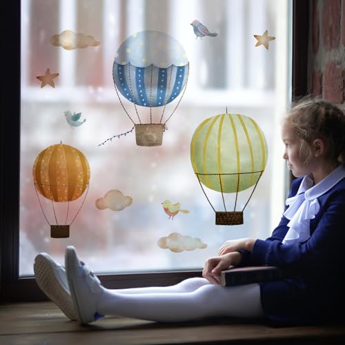 Alwayspon Doppelseitige Fensteraufkleber, Anti-Kollisions-Aufkleber für Kinderfenster, Heißluftballon-Fensteraufkleber für Glas, Babyzimmer, Zuhause, Kinderzimmer, Klassenzimmer, Dekoration, von Alwayspon