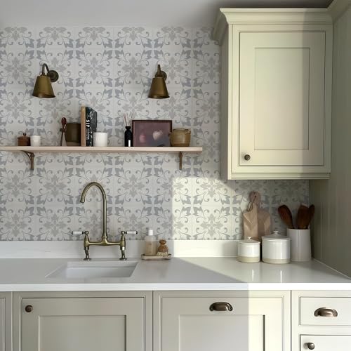 Alwayspon Fliesenaufkleber, graues Blumenmuster, selbstklebend, für Badezimmer, Küche, Spritzschutz für Herd, selbstklebende Vinyl-Wandfliesen, 10 Stück x 20 cm Alwayspon Fliesenaufkleber, graues Blumenmuster, selbstklebend, für Badezimmer, Küche, Spritzschutz für Herd, selbstklebende Vinyl-Wandfliesen, 10 Stück x 20 cm von Alwayspon