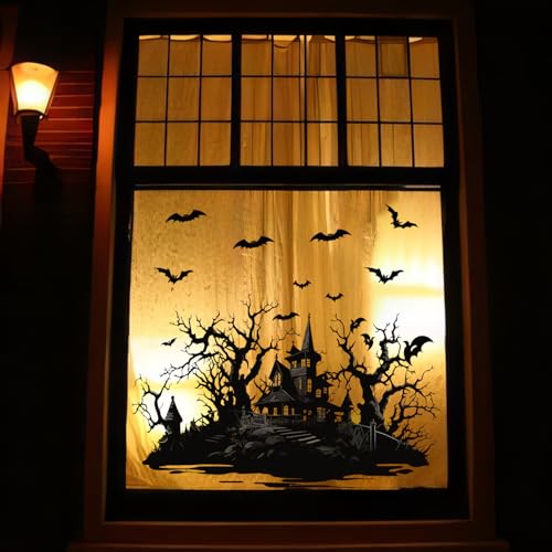 Alwayspon Halloween-Fenster-Gel-Aufkleber, abnehmbare statische Glas-Fensterfolie, Aufkleber für Kinder, Zuhause, Geschäft, Halloween-Dekoration, 60 x 38 cm, schwarzes Schloss und Fledermaus Alwayspon Halloween-Fenster-Gel-Aufkleber, abnehmbare statische Glas-Fensterfolie, Aufkleber für Kinder, Zuhause, Geschäft, Halloween-Dekoration, 60 x 38 cm, schwarzes Schloss und Fledermaus von Alwayspon
