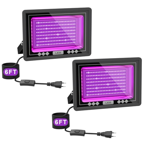 Alweysup 100W LED Schwarzlicht Strahler 2er, 200 Leds Graphene Schwarzlichtlampe mit Stecker 395-400nm Schwarzlicht für Large space,Glow party, Halloween,Bühnen von Alweysup