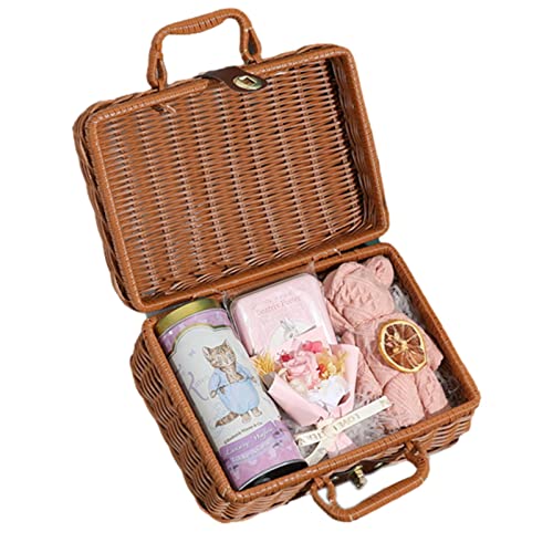 Alwida Natürlicher Rattan-Koffer, rechteckiger Bambus-Rattan-Koffer, dekorativer Rattan-Geschenkkoffer, Mehrzweck-Rattan-Geschenkboxen, Behälter für Hochzeit, Geburtstag, Urlaubszubehör von Alwida