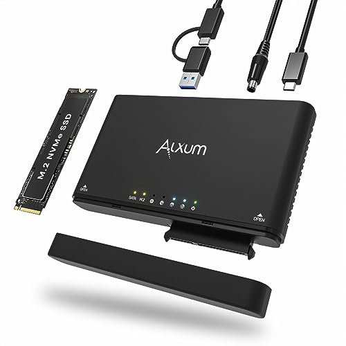 Alxum M.2 NVME Gehäuse und SATA USB Adapter Mit Offline Klon - USB 3.2 Typ C 10Gbps Festplatten Adapter Konverter für PCIe/Nvme SSDs und AHCI SATA SSDs & HDDs von Alxum