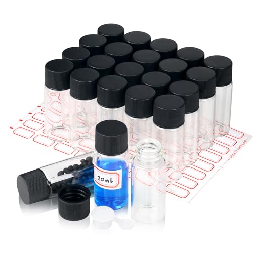 Alyoen 20ml Probe Fläschchen 20pcs, Glasflaschen mit Schraubverschluss,Transparent Glasfläschchen, Probe Container Labor Fläschchen für Flüssigkeit Pulver Proben und kleinen Gegenständen von Alyoen