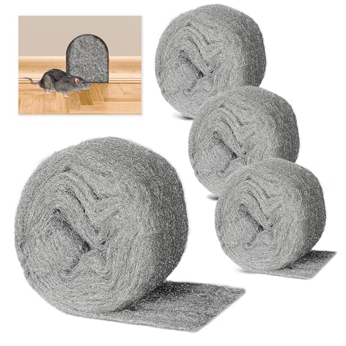 Stahlwolle 000-4 Rollen Stahlwolle Gegen Mäuse mit 4m x 78mm, Edelstahlwolle Fein Gegen Ratten Steel Wool für Löcher und Wand Risse von Haus, Garten, Reinigen und Polieren von Alyoen