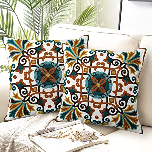 Alysheer Bestickte dekorative Kissenbezüge, 45.7x45.7 cm, 2er-Set, Boho-Blumenstickerei, Strickmuster, gemütliche Baumwolle, Kissenbezüge für Sofa, Couch, Auto, Hellbraun, 2 Stück) von Alysheer