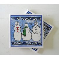 Block-Schneemänner Keramik Untersetzer von AlysonChaseStudio