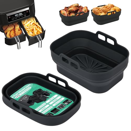 Alyvisun 2 Stück Airfryer Silikon Basket Wiederverwendbar Backform Air Fryer Silikonformen Rechteckig Einsatz Heissluftfritteuse Zubehör Mold, Silicone, Schwarz von Alyvisun
