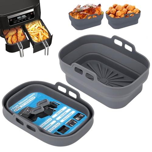 Alyvisun 2 Stück Airfryer Silikon Basket Wiederverwendbar Backform Air Fryer Silikonformen Rechteckig Einsatz Heissluftfritteuse Zubehör Mold, Silicone, Grau von Alyvisun