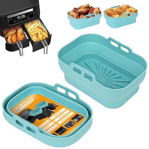 Alyvisun 2 Stück Airfryer Silikon Basket Wiederverwendbar Backform Air Fryer Silikonformen Rechteckig Einsatz Heissluftfritteuse Zubehör Mold, Silicone, Blau von Alyvisun