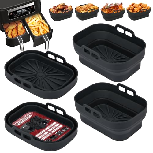 Alyvisun 4 Stück Airfryer Silikon Basket Wiederverwendbar Backform Air Fryer Silikonformen Rechteckig Einsatz Heissluftfritteuse Zubehör Mold, Silicone, Schwarz von Alyvisun
