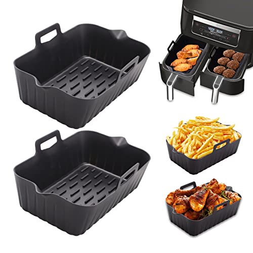 Alyvisun Silikonform, 2 Stück Quadratische Heißluftfritteusen Backform, Air Fryer Silikon Einsatz Wiederverwendbar, Schwarz, Silicone Alyvisun Silikonform, 2 Stück Quadratische Heißluftfritteusen Backform, Air Fryer Silikon Einsatz Wiederverwendbar, Schwarz, Silicone von Alyvisun