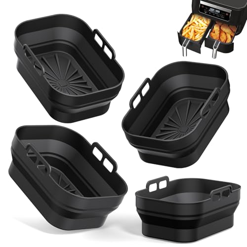 Alyvisun 4 Stück Airfryer Silikon Basket Wiederverwendbar Backform Air Fryer Silikonformen Rechteckig Einsatz Heissluftfritteuse Zubehör Mold, Silicone, Helles Schwarz von Alyvisun